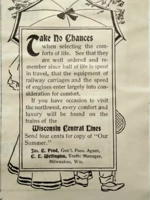 1896 Wisconsin Central Lines Railway Trains Advertising Vintage Print Ad
