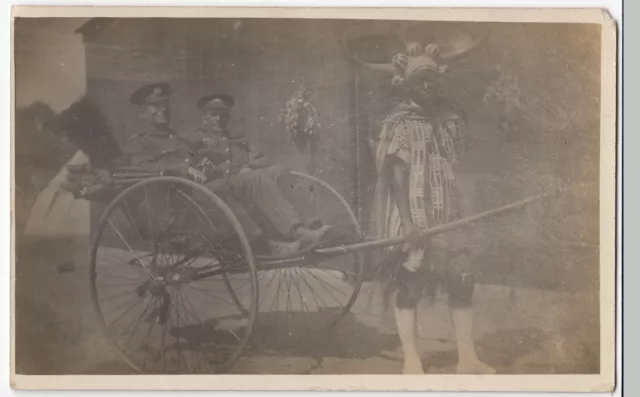 WW1, Portrait Of 2 Army Officers in Rickshaw, South Africa, RP PPC, Unposted
