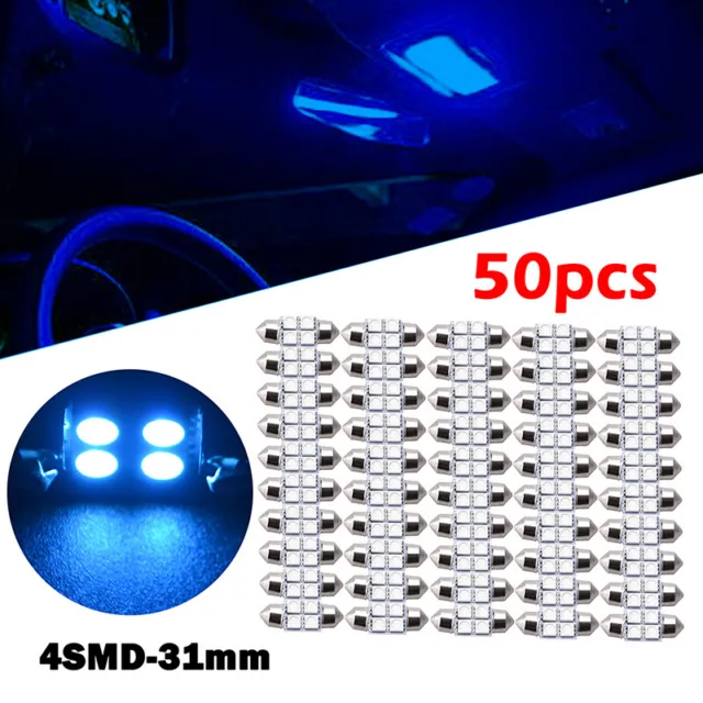50x Ice Blue Car Interior LED Light Dome Map License Plate Lamp Bulb Accessories