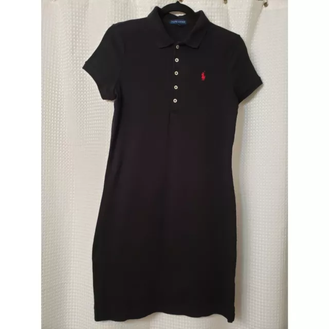 Polo Ralph Lauren Womens Cotton Collared Mini Polo Shirt Dress Black Size Medium