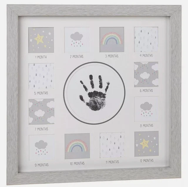 BABY PICTURE FRAME Baby's First Year Handprint Grey Wood Frame Photo ...