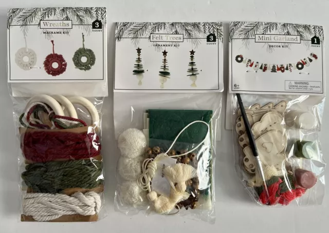 American Crafts Lot Of 3 Felt Trees Wreaths Mini Garland Ornament Kits New