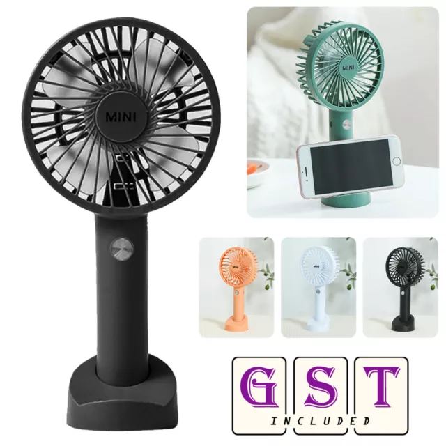 Mini Portable Fan Cooling Hand-held Desk Cooler USB Air Rechargeable 3 Speeds AU