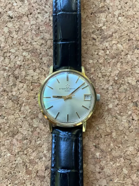 Vintage 60's Eterna.Matic 1000 438T Auto cal' 1489K 17j 33mm Gold plated running