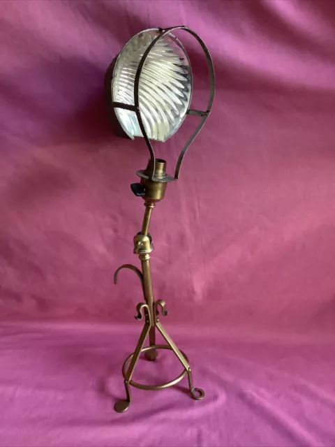 Vintage W.A.S Benson Brass Pullman Style Table lamp With X-ray Lampshade
