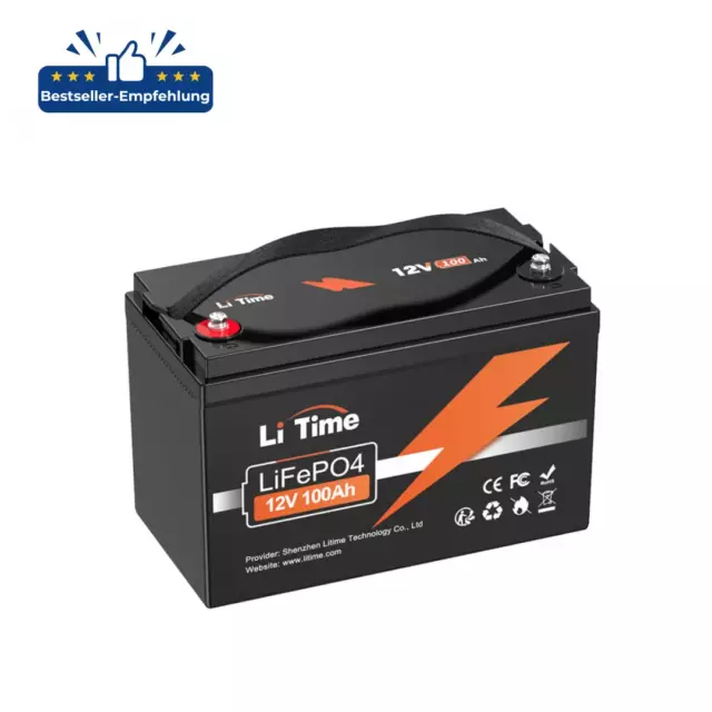 LiTime LiFePO4 Akku 12V 100Ah Lithium Batterie 100A BMS für Solar Wohnmobil Boot