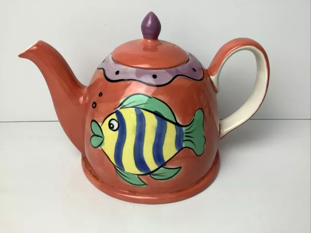 Whittard Of Chelsea Hand Painted Teapot Fish Lovely Condition No Stamp 1.1/2pt
