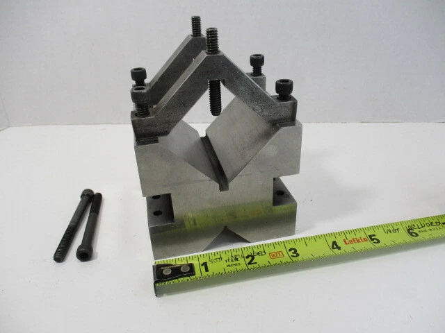 Large Double Vee Block, V Block, 2 Clamps, 3" x 3-1/2" x 3" Tall, Precision, EC