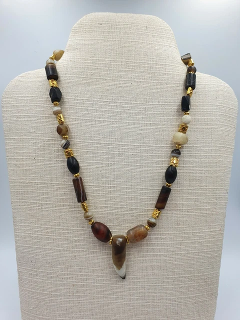 Old Authentic Beautiful Ancient Suleimani Aqeeq Agate With Gold Plated Mala Bead
