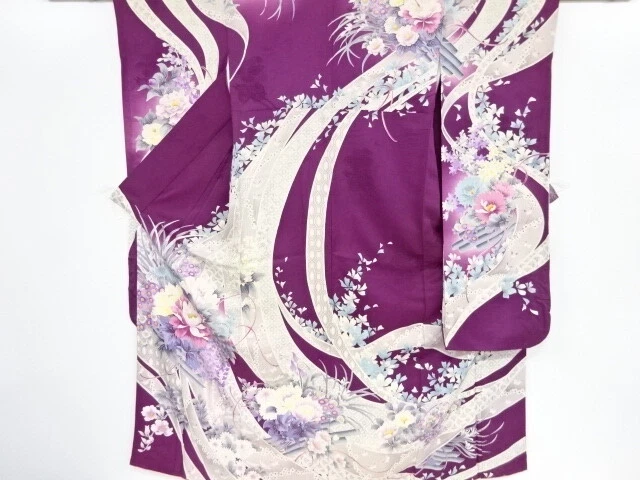84586# Japanese Kimono / Furisode / Embroidery / Floral Raft