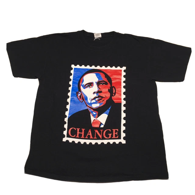 Vintage Barack Obama T-Shirt Mens Large Black History 2008 USA President Change
