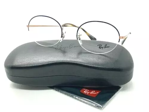 NEW RAY-BAN FRAMES Blue/Rose Gold Oval Rimless RB 6547 3033 52-22-145 ...
