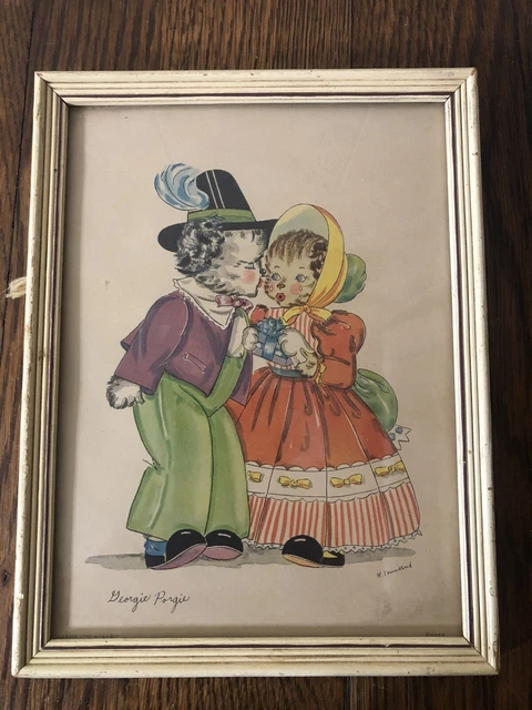 Vintage GEORGIE PORGIE  7 x 9 Lithograph  Print Wood FRAME K. Townsend
