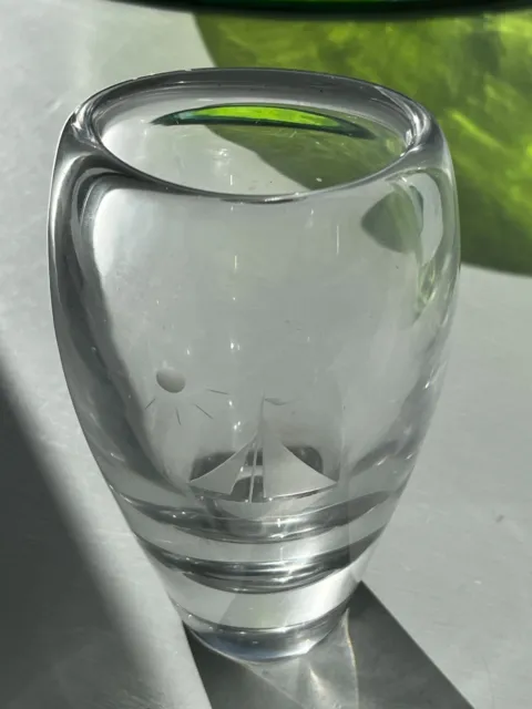 Vintage Signed Bengt Edenfalk Etched Swedish Skruf Glass Vase.