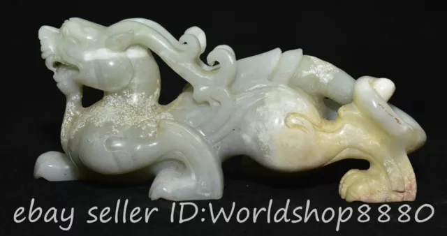 7.6" Old Chinese Hetian Jade Nephrite Carved Pi Xiu Dragon Beast Statue