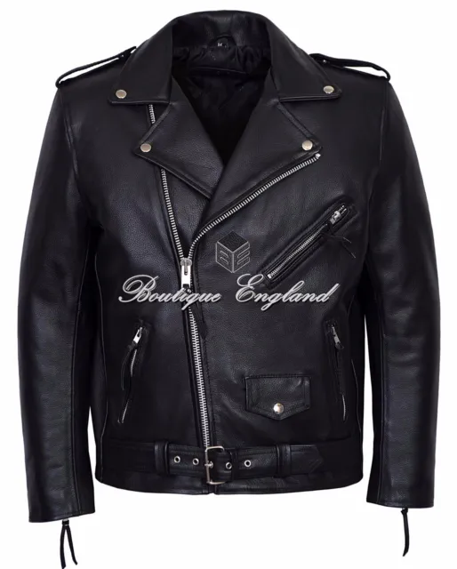 New BRANDO FRINGE Black Men's Motorcycle Biker Cowhide Real Leather Jacket MBF