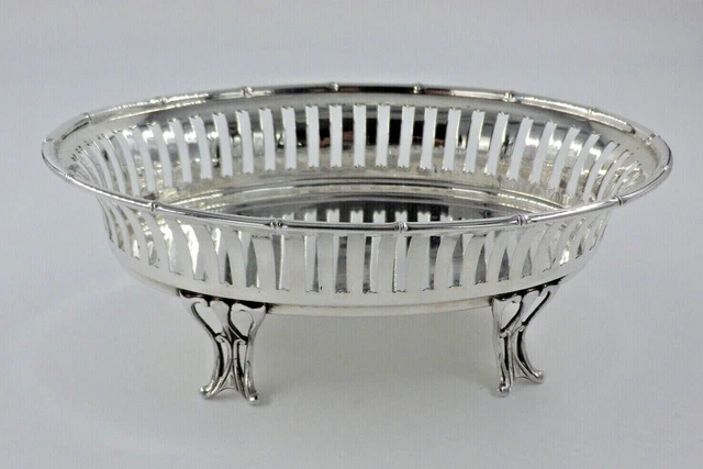 Piatto Argento Vintage Solido Sterling Ovale Trafitto Su 4 Gambe Alexandra Clark (AKY)