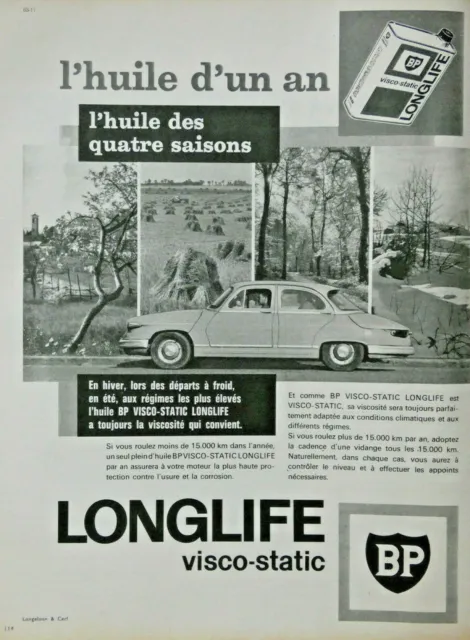 Publicité De Presse 1963 Huile Longlife Visco-Static Bp - Panhard