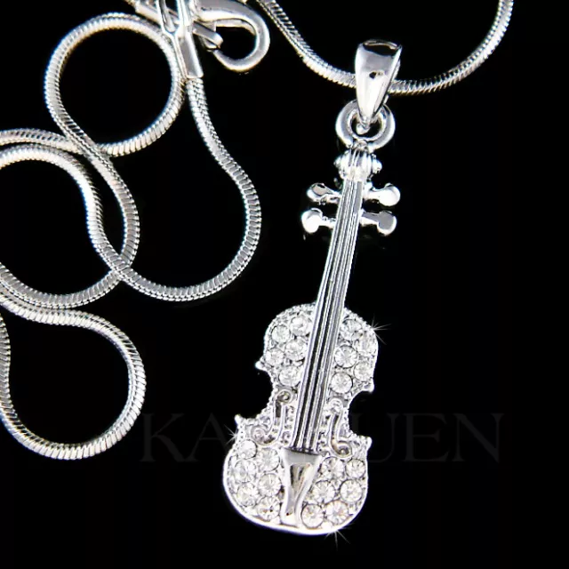 Violin made with Swarovski Crystal Viola Cello Fiddle Musical Charm Necklace New