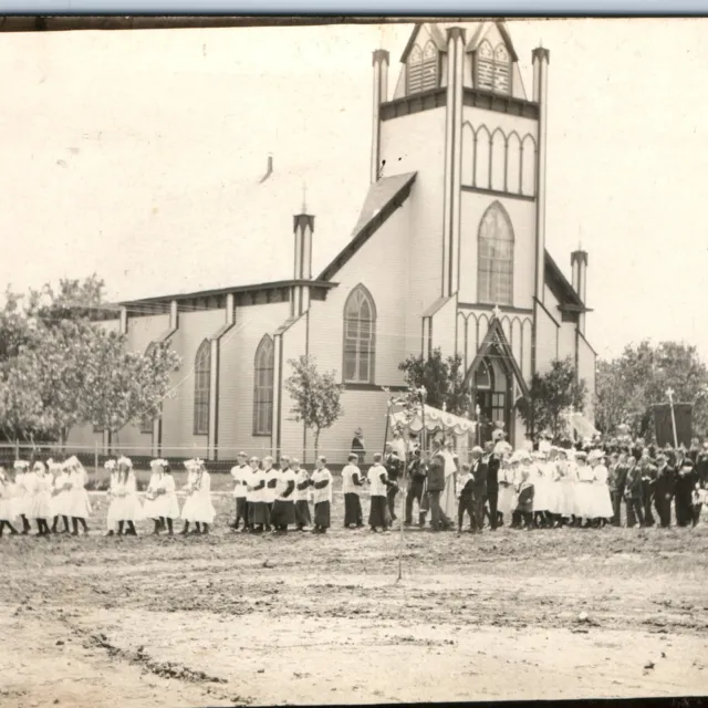c1900s Children Church Scene RPPC Parade March Cathedral Chapel Real Photo A127