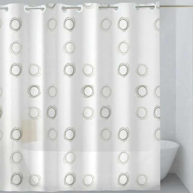 No Hook, Hookless Shower Curtain - White with Circle Pattern 71 x 74 PEVA