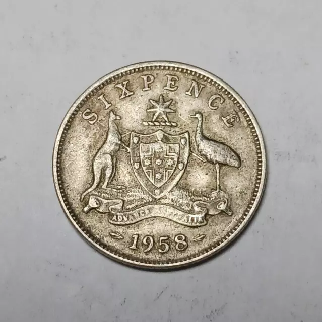 1958 Australia 6 Pence - Silver Coin - Sixpence - Elizabeth II
