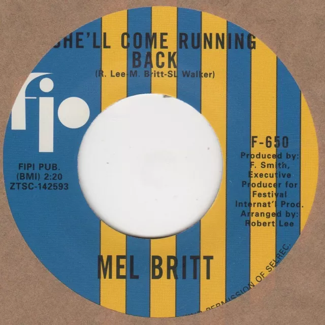 Mel Britt She'll Come Running Back Fip  Soul Northern Motown