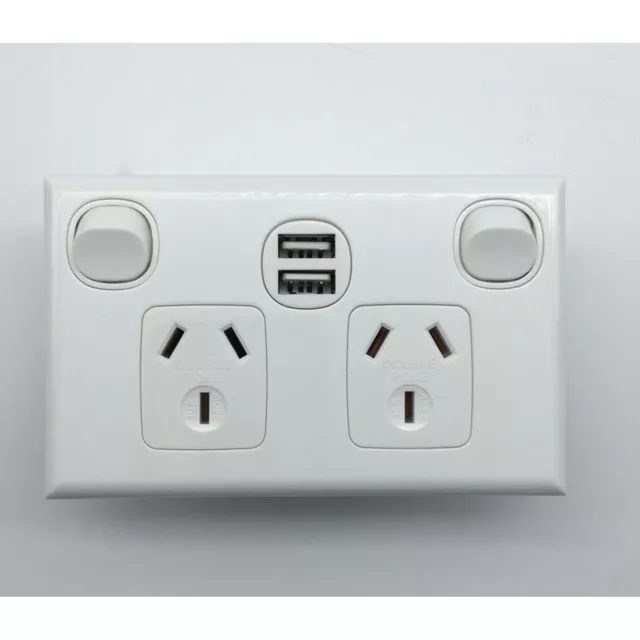 USB Fast Double Power Point DOUBLE POLE Twin Quick Charge  GPO Socket Outlet