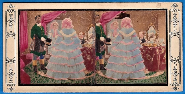 early waxed tinted salt print stereoview photo stereo lady & black servant 1855