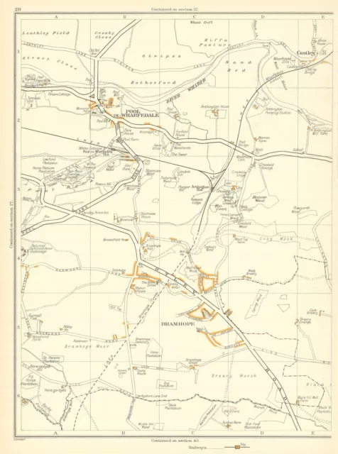 YORKSHIRE Bramhope Pool in Wharfedale Castley Spring Wood Hezicar 1935 old map