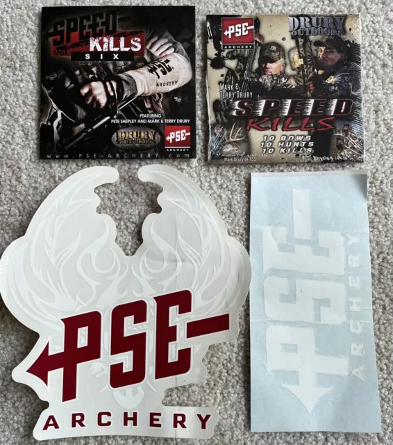 2 PSE Archery Vehicle Decals & 2 Dury PSE Speed Kills Bow Hunting DVD's 