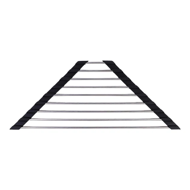 Scolapiatti Triangolare Pieghevole Per Angolo Lavello - Stendino Arrotolabile In Silicone E Acciaio, Antiscivolo, Grigio