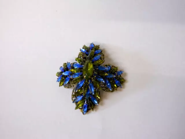 Vintage Original by Robert Blue & Green Rhinestone Brooch/ Pendant