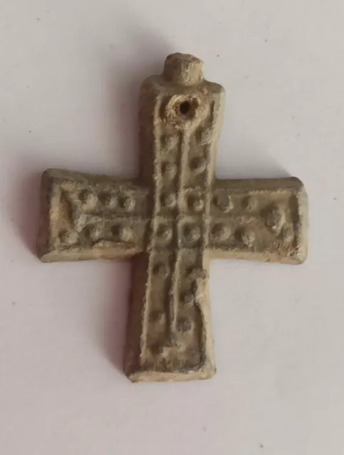 Decorated Ancient Byzantine Lead Cross Pendant 700-1000 Ad