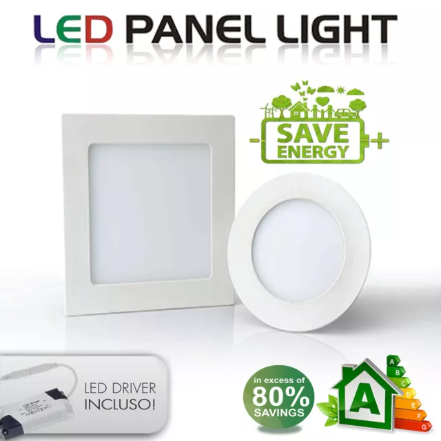 Lampada Pannello Led Plafoniera Incasso Panel Light Rotondo Quadrato Vari Watt