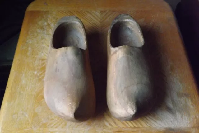 Vintage Large Hand Carved Dutch Wooden Shoes Clogs Unpainted Wood