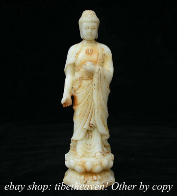 8.8" Old Chinese White Jade Carving Sand Shakyamuni Amitabha Buddha Sculpture