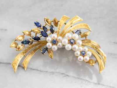 Natural Pearl 1.80Ct Round Cut Flower Wedding Brooch Pin 14K Yellow Gold Finish