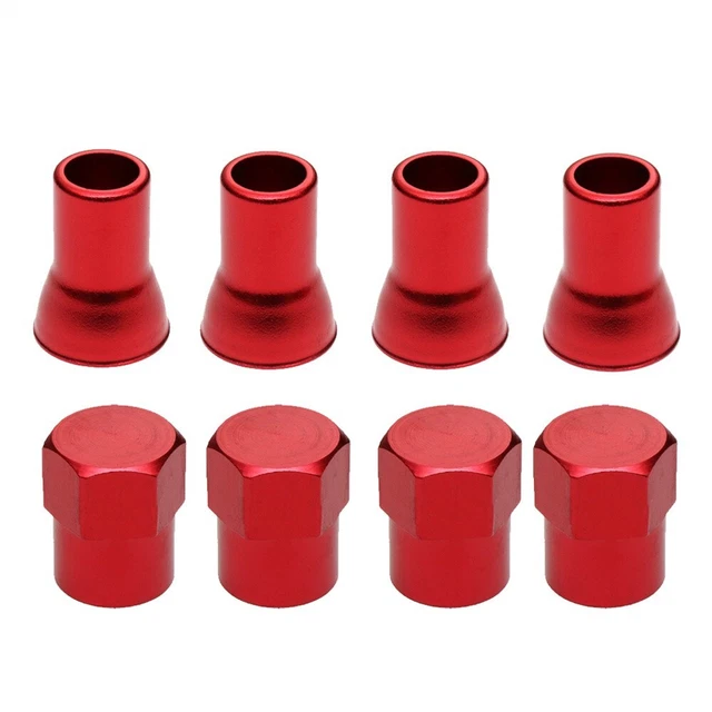 Sleek Red Aluminum Alloy Car Tire Wheel Stem Air Valve CAP & Sleeve 4 Pieces