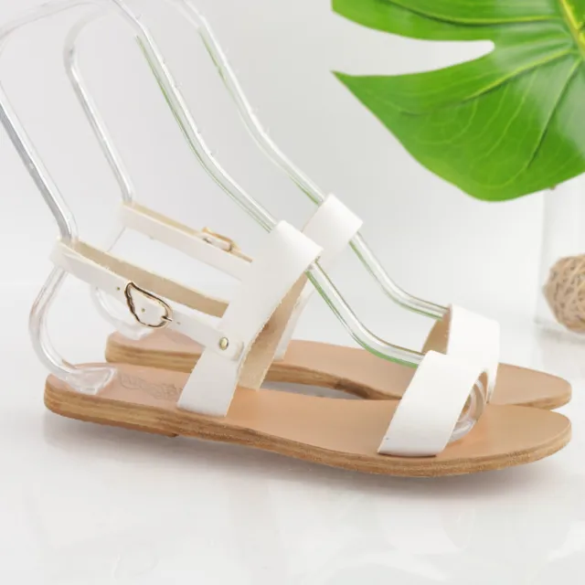 Ancient Greek Sandals Women's Clio Sandal Size 38 8 White Leather Strappy Shoe