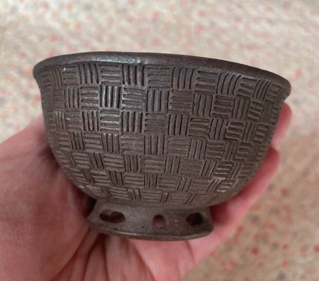 Pot à Bonsaï Japonais Mino Kenzan Signé Deimono - Ovale Marron - Terre Cuite - Occasion