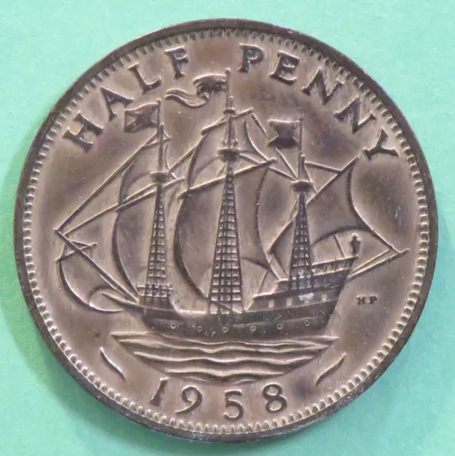 1958 Elizabeth II British ship half penny