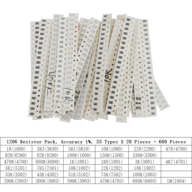 660x SMD SMT 0603 0805 1206 Widerstand Chip Kondensatoren Sortiment Kit AH