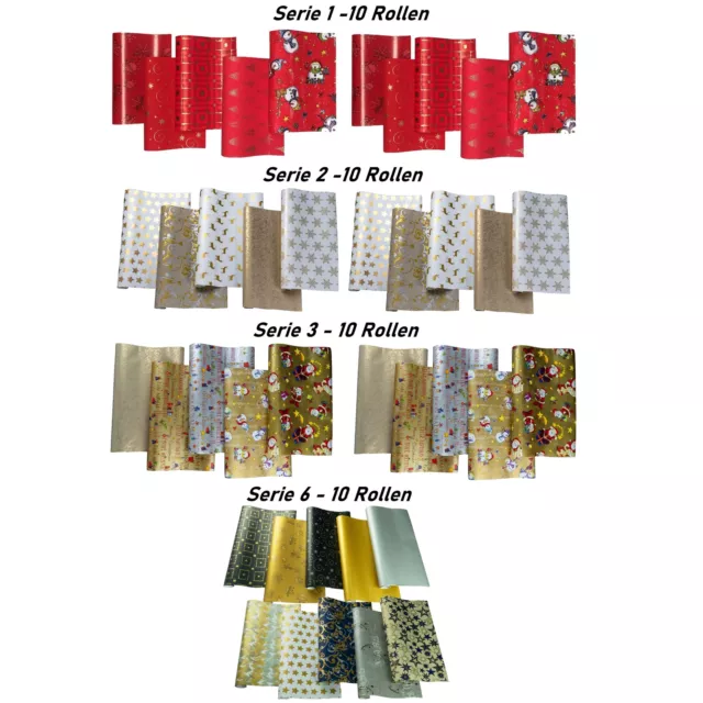 10 Rollen Geschenkpapier Weihnachten Weihnachtspapier 2x0,7m, verschiedene Serie