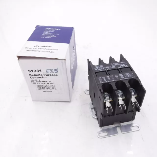 Mars 3 Pole 30A 24VAC 50/60Hz Definite Purpose Contactor 91331