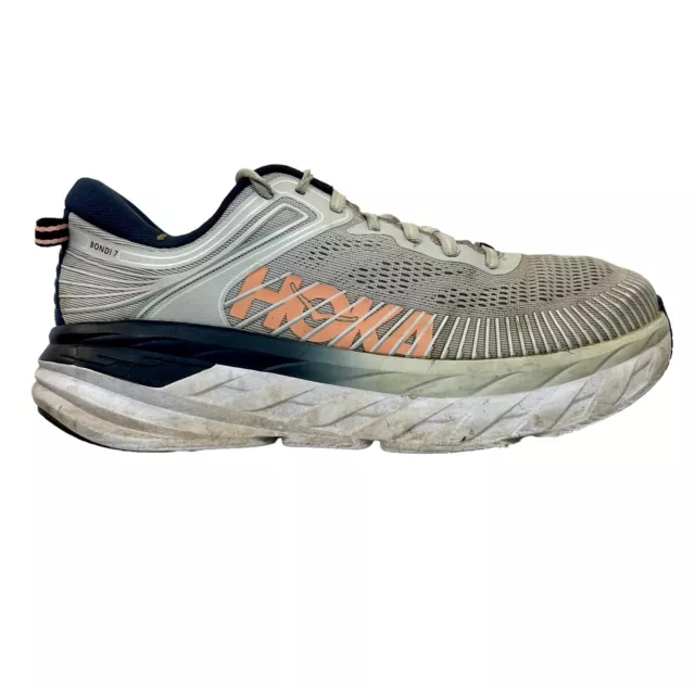 HOKA BONDI 7 Running Shoes Womens Size 9 Gray Peach One One Sneakers ...