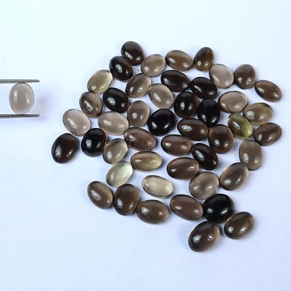 147 Ct/48 Pc Natural Smoky Quartz Oval Cabochon Gemstone 10-11 mm Wholesale Lot