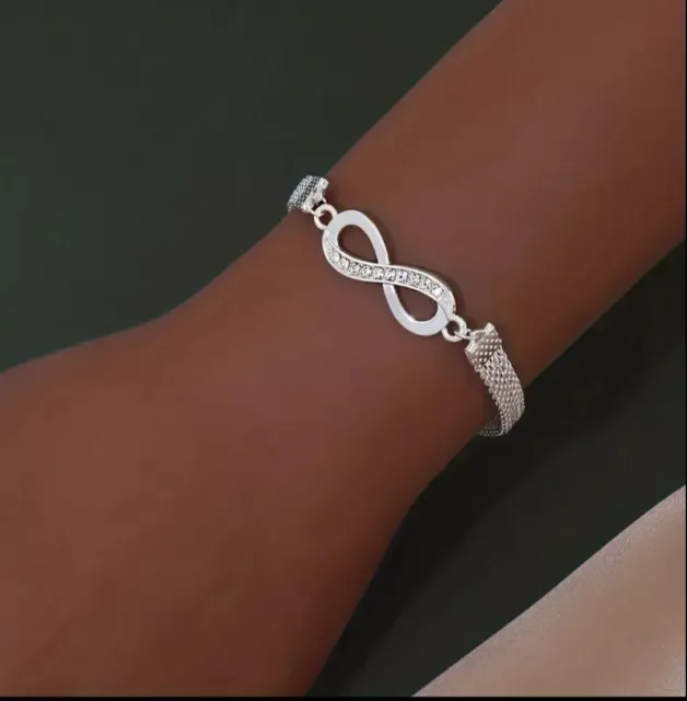 Adjustable Silver Infinity Friendship Bridesmaid Bracelet Cubic Zirconia Crystal