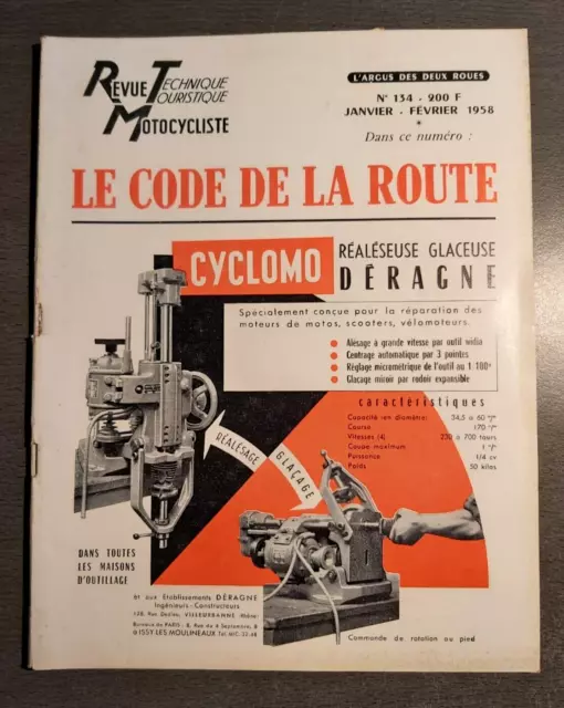 REVUE TECHNIQUE TOURISTIQUE MOTOCYCLISTE n° 134 JANV FEVR 1958 code de la route