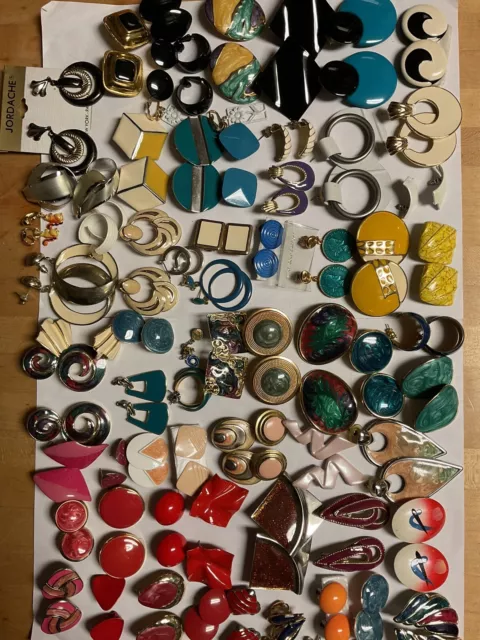 Vintage To Now Enamel Metal Pierced Screw On Clip On Earrings Lot Pairs Unsigned